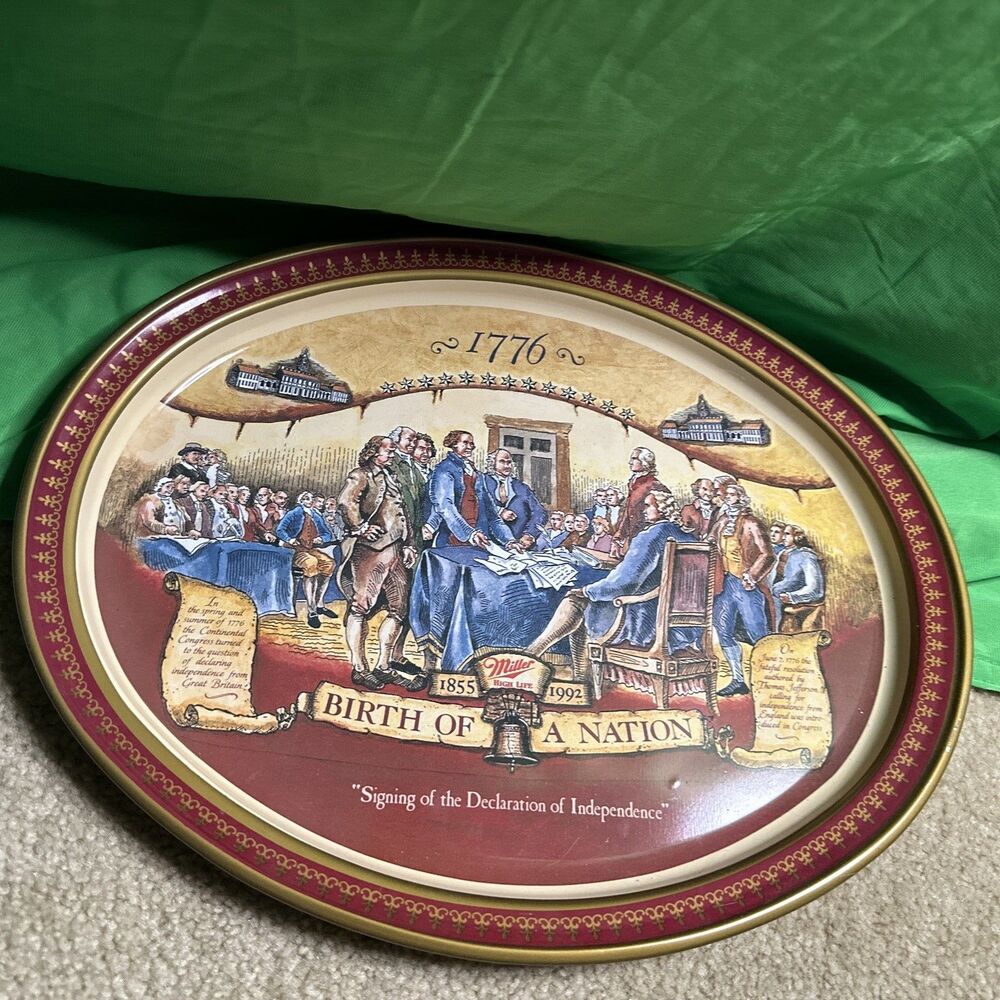 VTG Miller High Life Beer Tray 1992 Birth of A Nation Declaration Independence